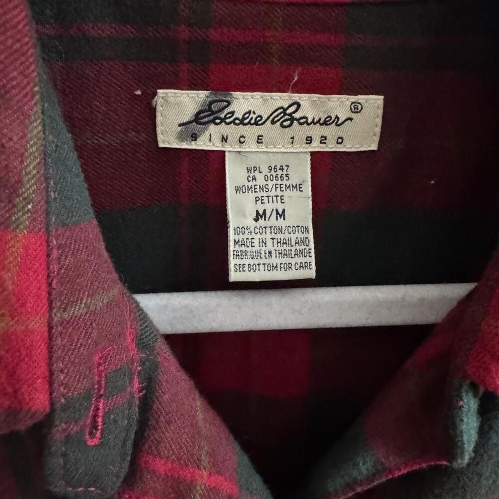 Vintage Eddie Bauer Plaid Flannel Shirt Dress Petite Medium Cottagecore - Picture 3 of 5